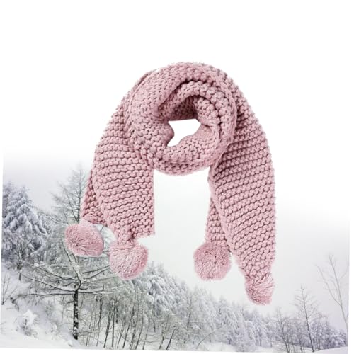 Cute Cable Knit Scarf Boys and Girls Woolen Warm Scarf Fuzzy Ball Chenille for Winter Outdoor (size)3