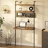Rolanstar Computer Desk with Shelves, Wall Mounted Desk with Storage Shelf, Home Office Ladder Desk, Industrial Leaning Desk for Small Space, for Living Room, Stable Metal Frame, Rustic Brown