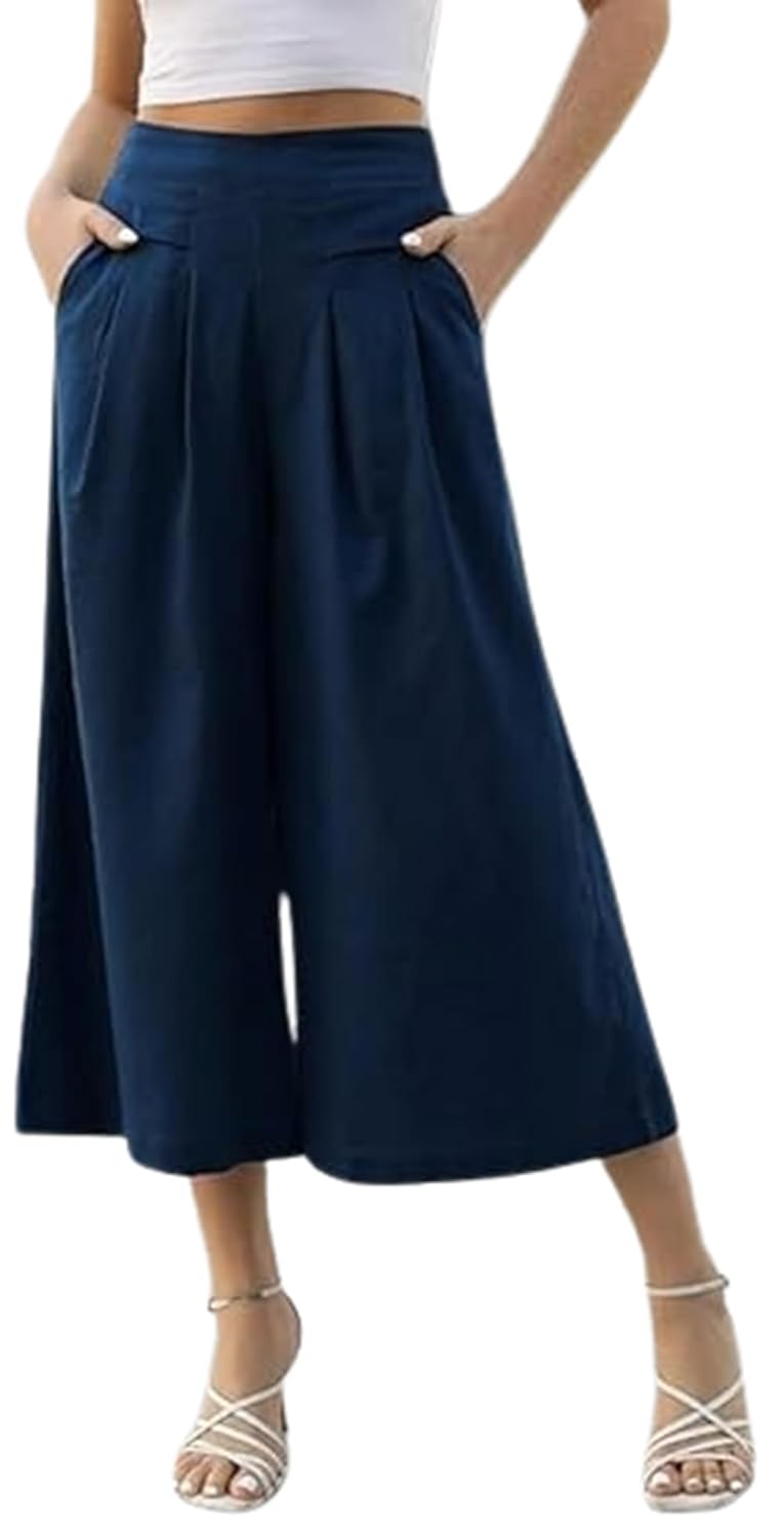 OOMPH! Cotton Linen Palazzo Pant for Women | Women’s High Rise High Waist Trousers Flowy Wide Leg Plazzo Pant Trouser with Pocket | Plazo Pant for Woman