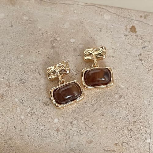 1 Pair Winter Brown Geometric Plated 14K Earrings Retro Gold Texture Earrings Women3