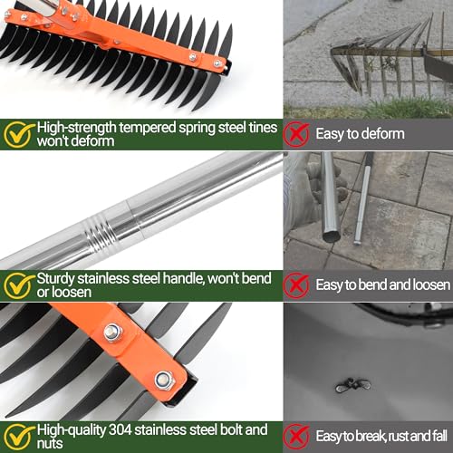 Rastrillo para césped con 18 púas de acero templado y mango ajustable de acero inoxidable de 62.5" miniatura 6