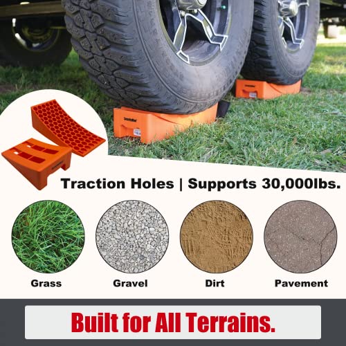 SECURITYMAN RV Leveling Ramps 2 Pack Kit | Premium Anti Slip Camper Leveler | Trailer Wheel Chocks for Dual Axle Trailers - Faster RV Leveling System Than RV Leveling Blocks | Must Have RV Accessory