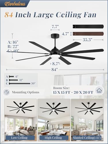 Image of Fanbulous 84 Inch Outdoor Ceiling Fans with Lights,Black