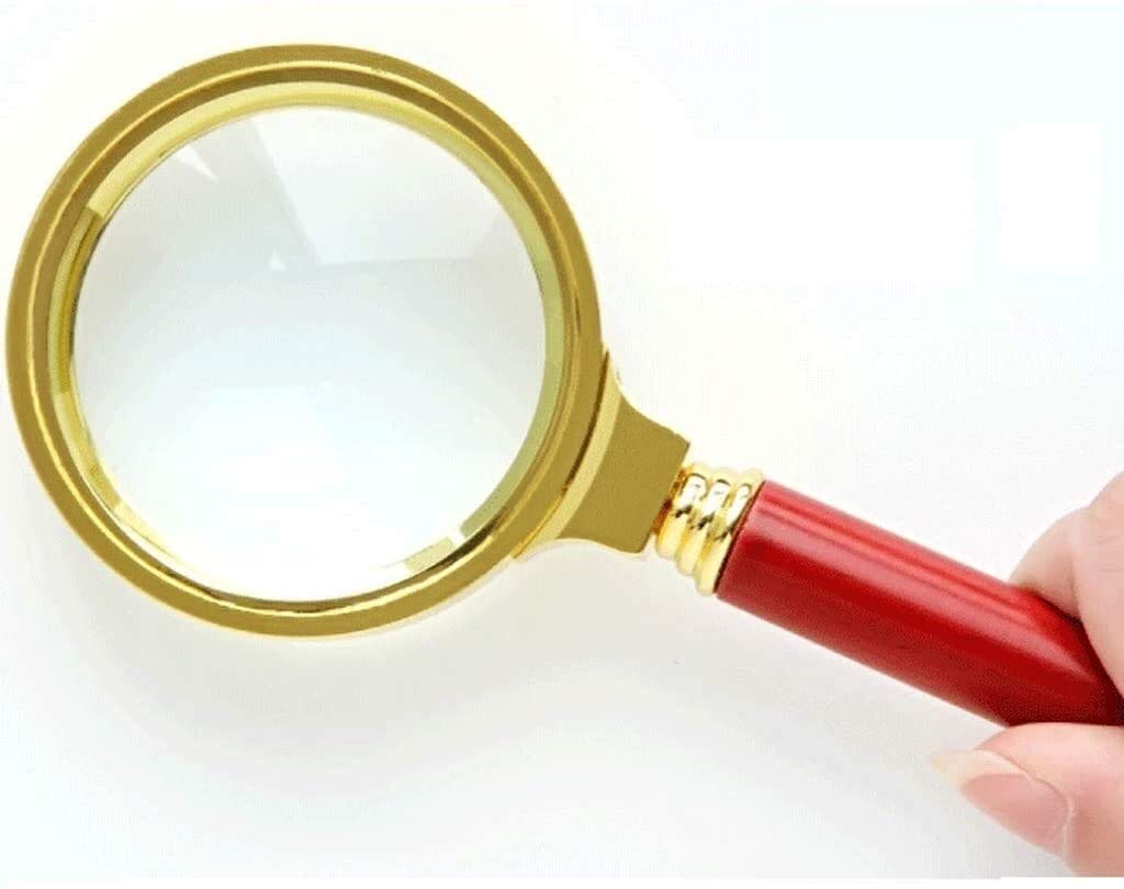 MRKU Lente di ingrandimento per Lettura - Lente di ingrandimento con Manico in Legno Rosso Lente di ingrandimento per Lettura da Uomo Anziano Vetro Ottico 4X Adatto per Libri Giornali Mappa Monete
