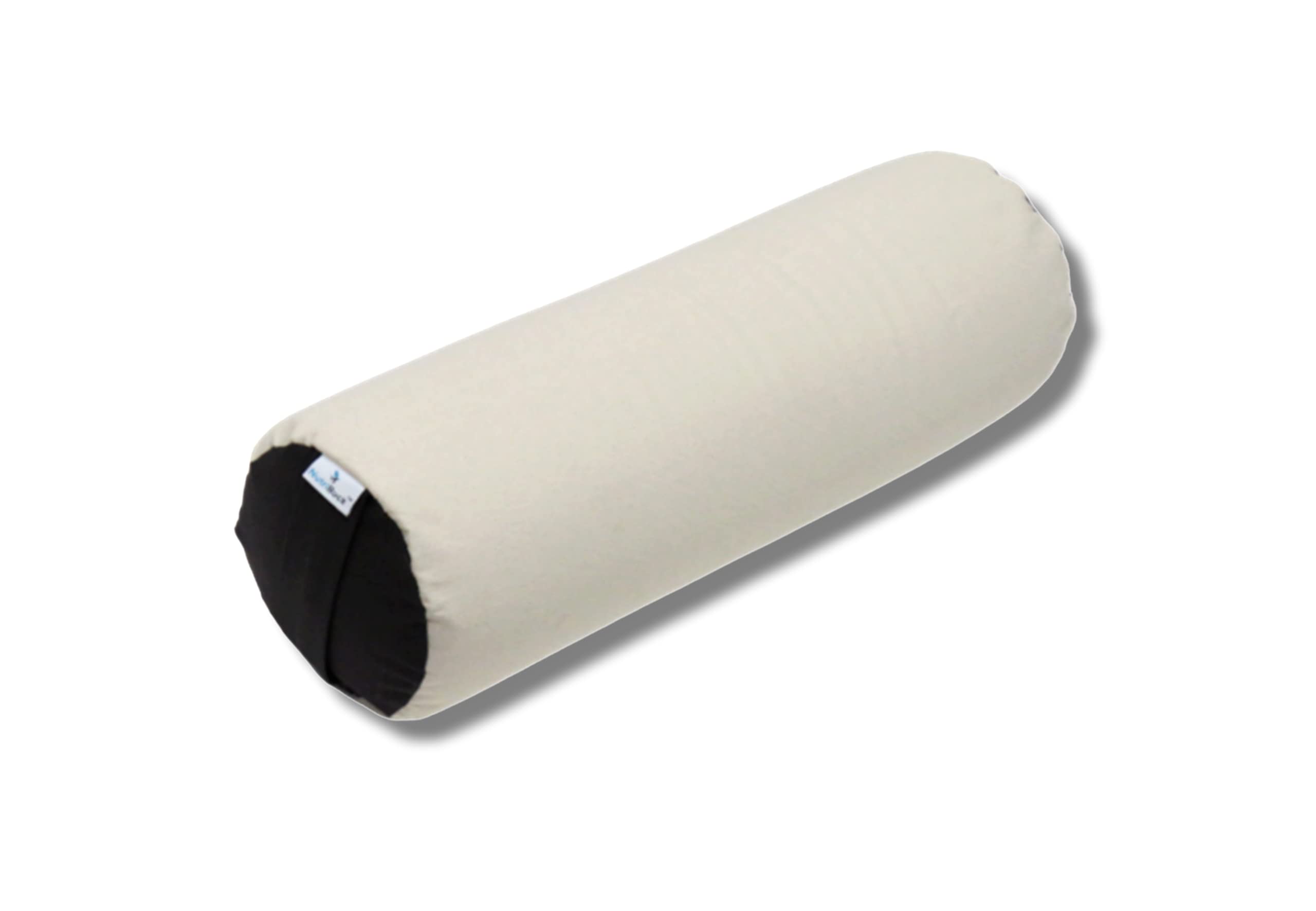 NutriBuck® Buckwheat Hulls Round Bolster Pillow | Reduced Stress on Spine, Neck Pain | & Effective Support for Side and Back Sleepers | (Cream & Grey)