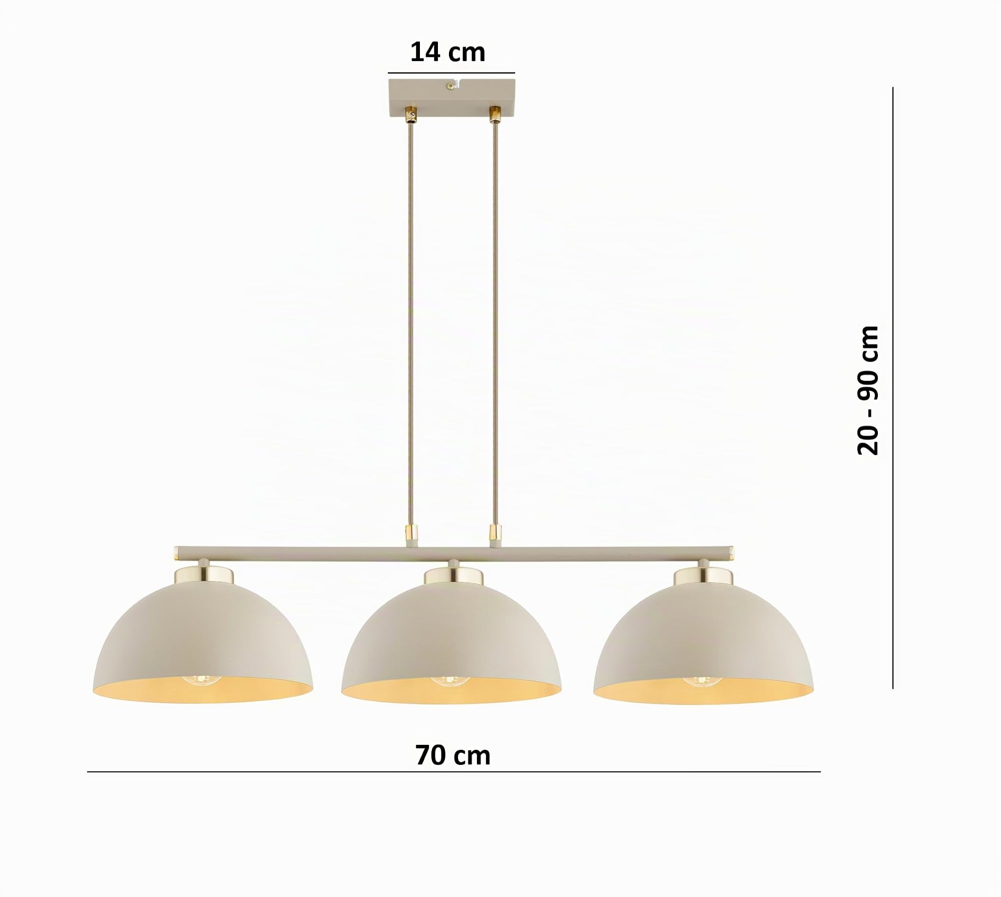 Pendellampe 3-flammig Beige – Moon Ecru Kaschmir Leuchte aus Metall – E27 Lampen für Esszimmer oder Wohnzimmer – LED geeignet