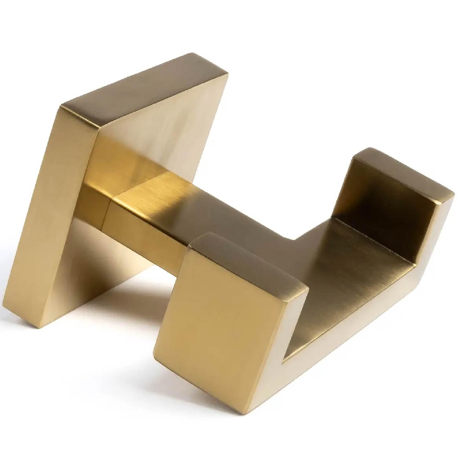Pebble Grey™ Manhattan Double Towel Hook for Bathroom Towels, Robes, and Dressing Gowns, Wall Mounted with Screws, Industrial Style, Contemporary Design, Anti-Rust, Concealed Fixings (Brushed Brass)