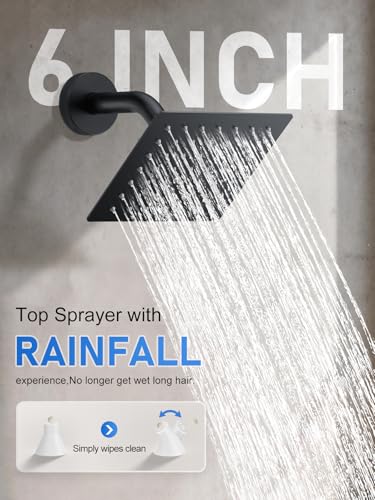 Image of Woindo Shower Faucet Set, 10 inch Ceiling Mount Rainfall Shower System with 2 Rain Shower Head and Multi-function Handheld Head Push Button Diverter Shower Faucet Trim Kit