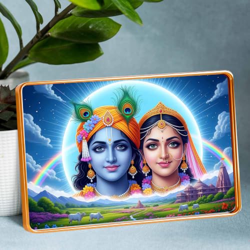 Image of Indianara Radha Krishna Painting With Golden Frame, 18 x 12 Inches (Style 7)