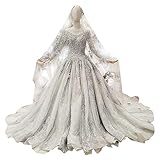 Elegant Dress con Cuello en V Nupcial de la Boda de Gasa de Tul de Lentejuelas de Manga Larga Vestido de Boda del Partido del Banquete para la Novia, 4, US Size