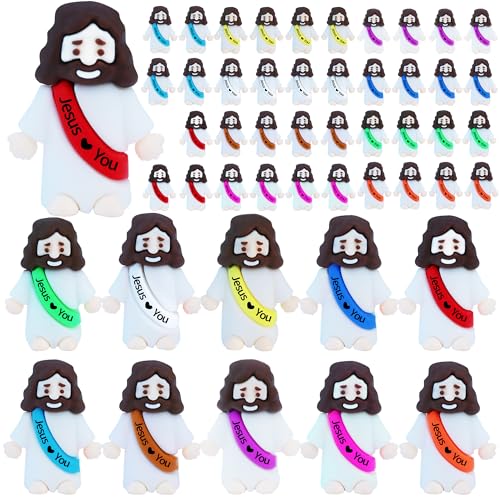50 Pcs Little Jesus Figures– Rubber Mini Jesus Figurines in Bulk Christian Doll Tiny Baby Jesus Loves You Figures for Hide and Seek Easter Egg Fillers Egg Hunt Religious Party Favors (Mix Color 10)