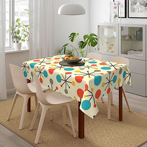 Mid Century Fifties Modern Atomic Retro Colors Tablecloth, Water Resistant Table Cloth Rectangle 54X72In Indoor And Outdoor Party Picnic Dining Room Kitchen Table Cover Home Decoration #TOP6