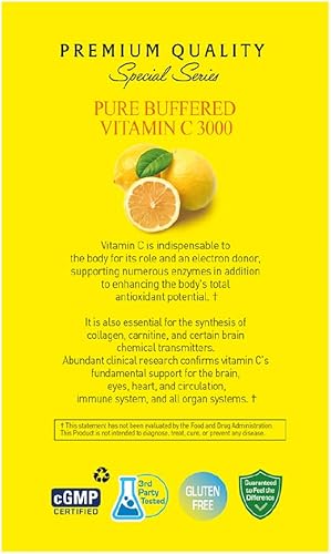 Miniatura 4 de Vitamina C tamponada pura 3000 mg por porción, suplemento dietético para apoyo inmunológico - 60 barras x 2 botellas, suministro de 4 meses (120