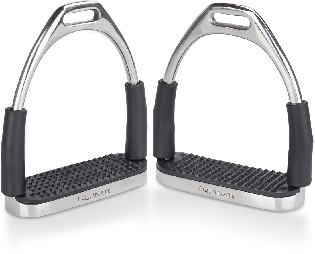 Equinate Sicherheitssteigbügel Fremont 12cm Edelstahl Anti-Rutsch Trittfläche Gummi 2 Stück