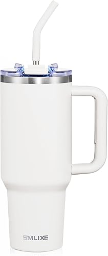 Miniatura 14 de Vaso de 40 onzas con asa y tapa con pajilla, botella de agua de acero inoxidable reutilizable con aislamiento, taza de viaje, apta para portavasos