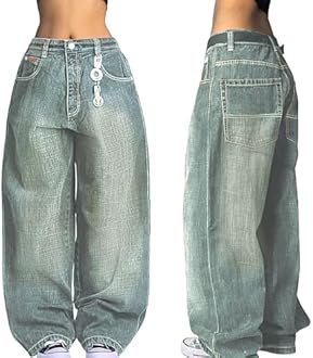 EMMIOL Women Boyfriends Hip Hop 90s Vintage Baggy Jeans Loose Denim Pants Mid-Low Waist Jeans