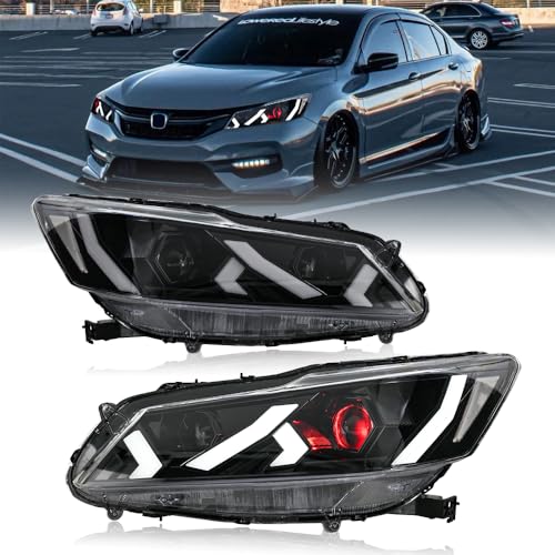Headlights for 2016 2017 Honda Accord 4-Door Sedan with Startup Animation Sequential Turn Signal LED Upgrade (Huracan Style Advanced Edition)