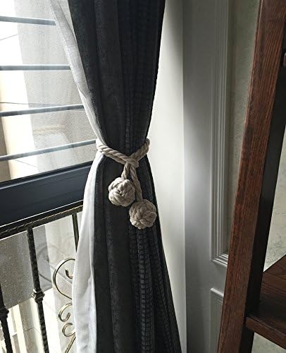 WINSHEA A Pair of Handmade Curtain Tie Backs Tied Curtain Clips Cotton Rope Tie Ball Back Curtain Holder Holdbacks Curtain TieBacks (Grey)