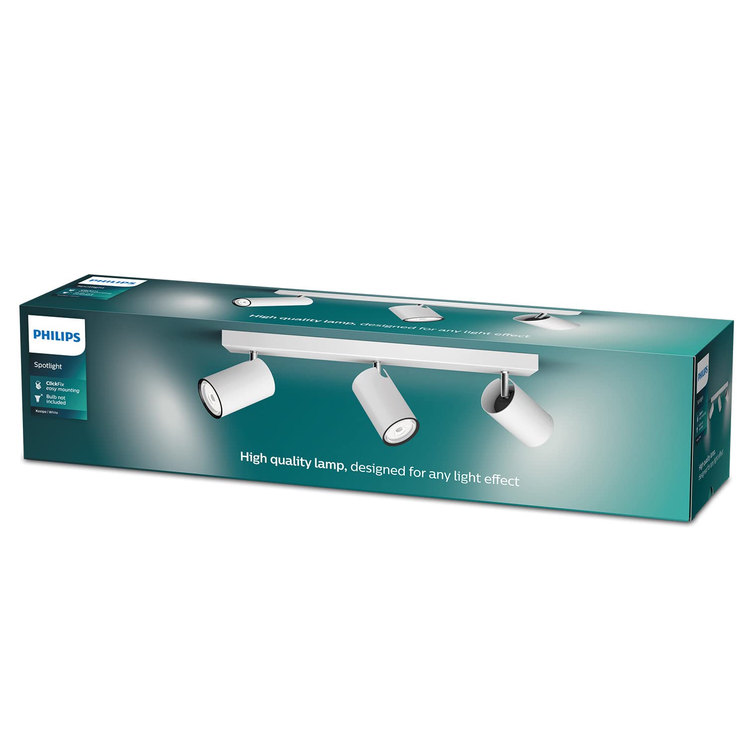 PHILIPS Kosipo Decken-/Wandleuchte mit 3 Spots, einfache ClickFix-Installation, ohne Leuchtmittel (GU10), Weiß, IP20, blendfrei