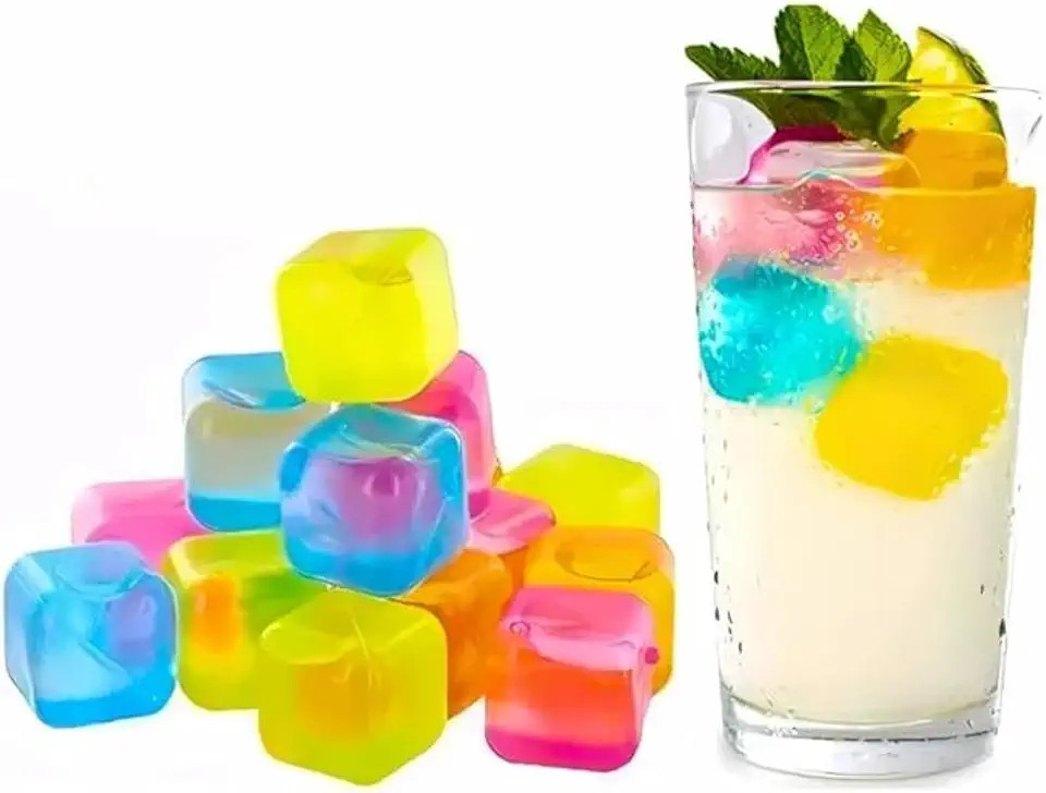 Cubos de Gelo Artificial Reutilizáveis Quadrados Ecológicos Coloridos para Drinks e Festas Atóxico