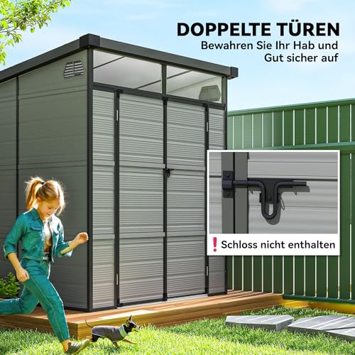 Outsunny Gerätehaus Kunststoff 3,24m³ 190x191x215cm Geräteschuppen mit Pultdach, Abschließbarer Tür, wetterfest Gartenhaus, Outdoor Garten Schuppen Schrank für Hinterhof, Außenbereich, Hellgrau