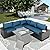 Furnimy Outdoor Furniture Patio Furniture Sets Conversation Sets Sectional Sofa Couch Wicker Rattan Balcony Furniture for Lawn,Garden,Porch and Poolside (Expresso-Peacock Blue, 5 pcs Without Table)