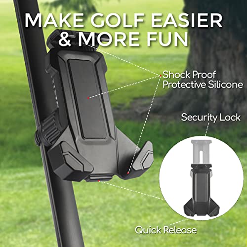 Golf Cart Phone Holder By Alphatailsupplies - Designed For Golf Carts, Golf Push Carts, & Golf Alignment Sticks - Golf Phone Holder, Stroller Phone Holder, Bike Phone Mount, Boat Phone Holder, & More #TOP6