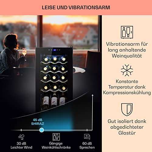 Klarstein Weinkühlschrank, 1 Zonen Getränkekühlschrank Klein, Kleiner Weinschrank 53L, Wein-Kühlschrank Klein mit Glastür, Indoor/Outdoor Flaschenkühlschrank, Wine Fridge 5-18°C, 15 Flaschen – Bild 5