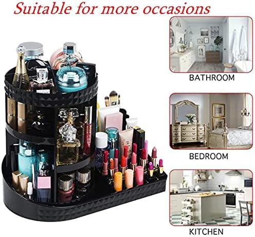 iPEGTOP Acrylic Rotating Makeup Organiser,360 Degree Rotating Adjustable Jewelry Cosmetic Perfumes Display Stand Box, Great Capacity Make Up Storage for Dresser, Bedroom, Bathroom, Black