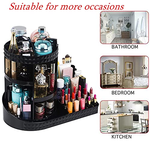 iPEGTOP Acrylic Rotating Makeup Organiser, 360 Degree Rotating Adjustable Jewelry Cosmetic Perfumes Display Stand Box, Great Capacity Make Up Storage For Dresser, Bedroom, Bathroom - Black
