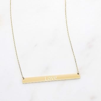 Personalized 14k Solid Gold Name Bar Necklace, 1.60 x 0.16 inch, Gold Name Bar Pendant, Custom Engraved Coordinate Necklace, Engrave Name Letter Date Necklace, Great Necklace Gift For Women