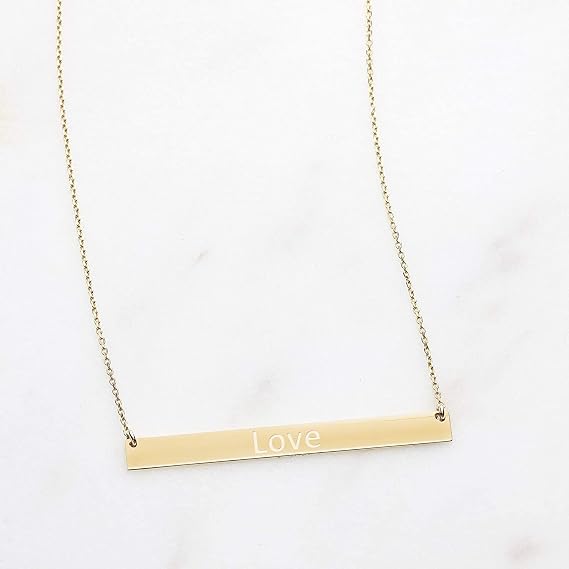 Personalized 14k Solid Gold Name Bar Necklace, 1.60 x 0.16 inch, Gold Name Bar Pendant, Custom Engraved Coordinate Necklace, Engrave Name Letter Date Necklace, Great Necklace Gift For Women