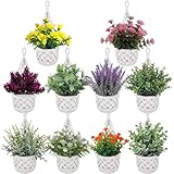 GliCraft 10 Pack Macrame Wall Plant Hanger with Artificial Pot Flower - Boho Wall Hanging Planter for Indoor Plant Cotton Rope Holder with Mini Fake Pot Flower for Home Wedding Decor Gift(White)