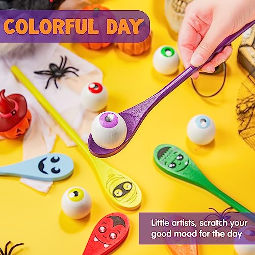 Image of JOYIN Halloween Egg and Spoon Race Game Set; 6 Eyeballs and Spoons with Assorted Colors for Kids Adults Halloween Outdoor Fun Games, Party Favor Supplies, Classroom Activities