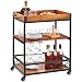 kealive Kitchen Bar Cart for Home Mobile Metal Wine Cart on Wheels with Handle Rack, Glass Holder, Removable Wood Box Container, Rustic Serving Cart 3-Tier Storage, Vintage Brown 26L x 18W x 32.5H