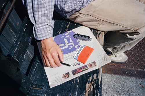 Craighill Batten Card Wallet - Slim Business Card Holder & Organizer, Ultrasuede, 3 Pockets, Holds 6 Cards - Sky & Orange4