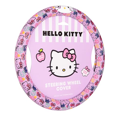 Hello Kitty Steering Wheel Cover Official Sanrio Car Steering Wheel Cover with Universal Size 14.5-15.5 Cute Steering Wheel Cover for Women Hello Kitty Car Accessories (Lavender Print)