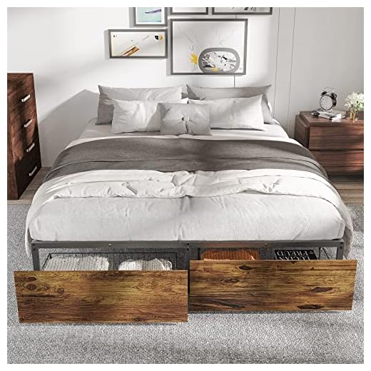LECEVOCY Queen Bed Frame with 2 Storage Drawers, Metal Platform Bed Frame Heavy Duty Steel Slat Support, No Box Spring Needed, Noise-Free, Easy Assembly & Space-Saving