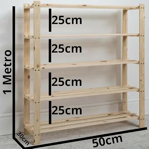 Estante 1 Metro Madeira Pinus 5 Prateleiras Multiuso Rack Organizador Sapateira.