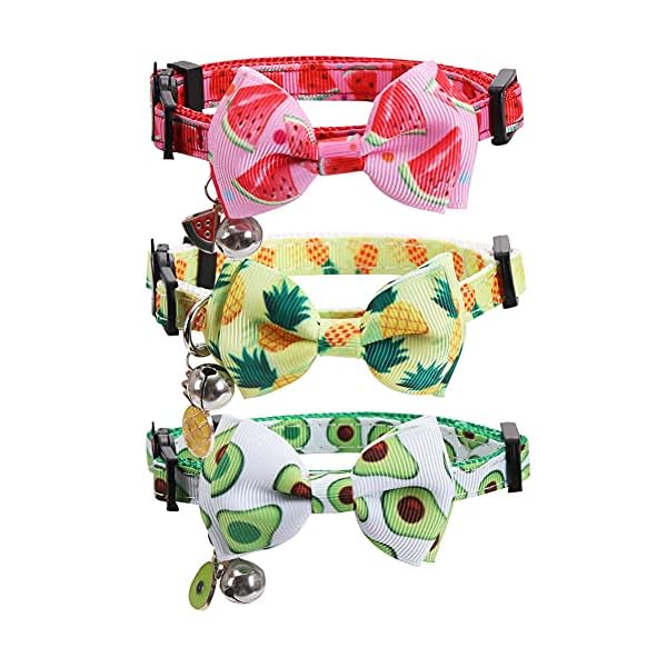 Lamphyface 3 pack/set cat collar breakaway with cute bow tie and bell for kitty adjustable safety fruit