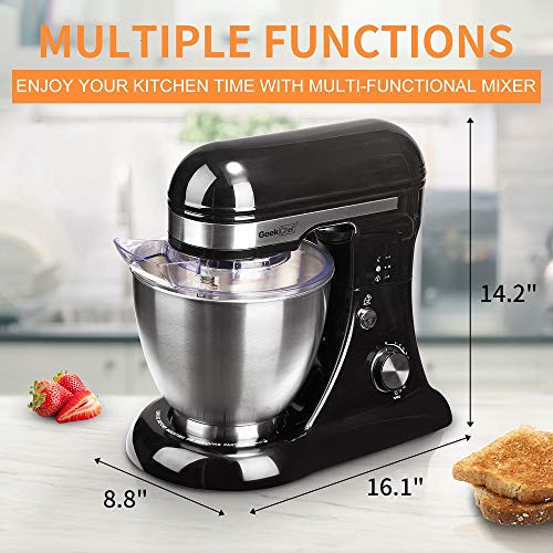 Geek Chef GSM45B Stainless Steel 2.6 Quart Bowl 12 Speed Kitchen Countertop Baking Food Stand Mixer with Beater Paddle, Dough Hook, and Whisk, Black - Thumbnail 2