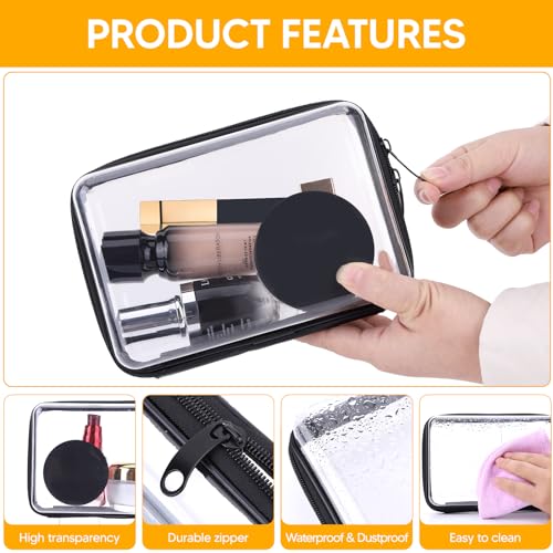 3Pcs Clear Zipper Pouch, PVC Plastic Cosmetic Travel Bag, Portable Travel Organizer Bins, Durable Makeup Bags for Storage, Pencil Case(Black-13.8+9.9+7.5inch)3