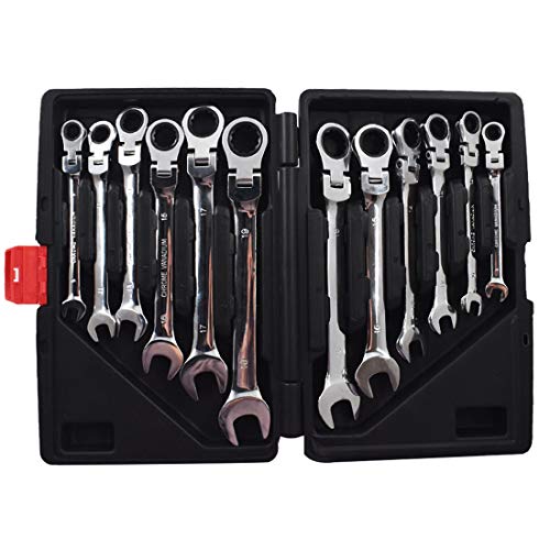 12Pcs 8-19Mm Metric Flexible Head Ratcheting Wrench Combination Chrome Vanadium Spanner Tool Set #TOP5