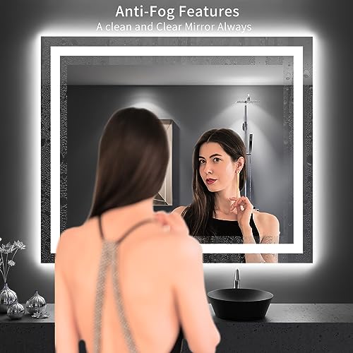 Image of LOAAO 48 inchX40 inch LED Bathroom Mirror with Lights, Anti-Fog, Dimmable, Backlit + Front Lit, Lighted Bathroom Vanity Mirror for Wall, Memory Function, Tempered Glass, Shatter-Proof, ETL Listed