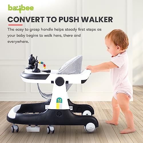 Image of Baybee Magnum 2 in 1 Baby Walker for Kids, Round Kids Push Walker with Parental Handle & Height Adjustable, Foldable Activity Walker for Baby with Musical Toy Bar for 6-18 Months Boys Girls (Black 1)