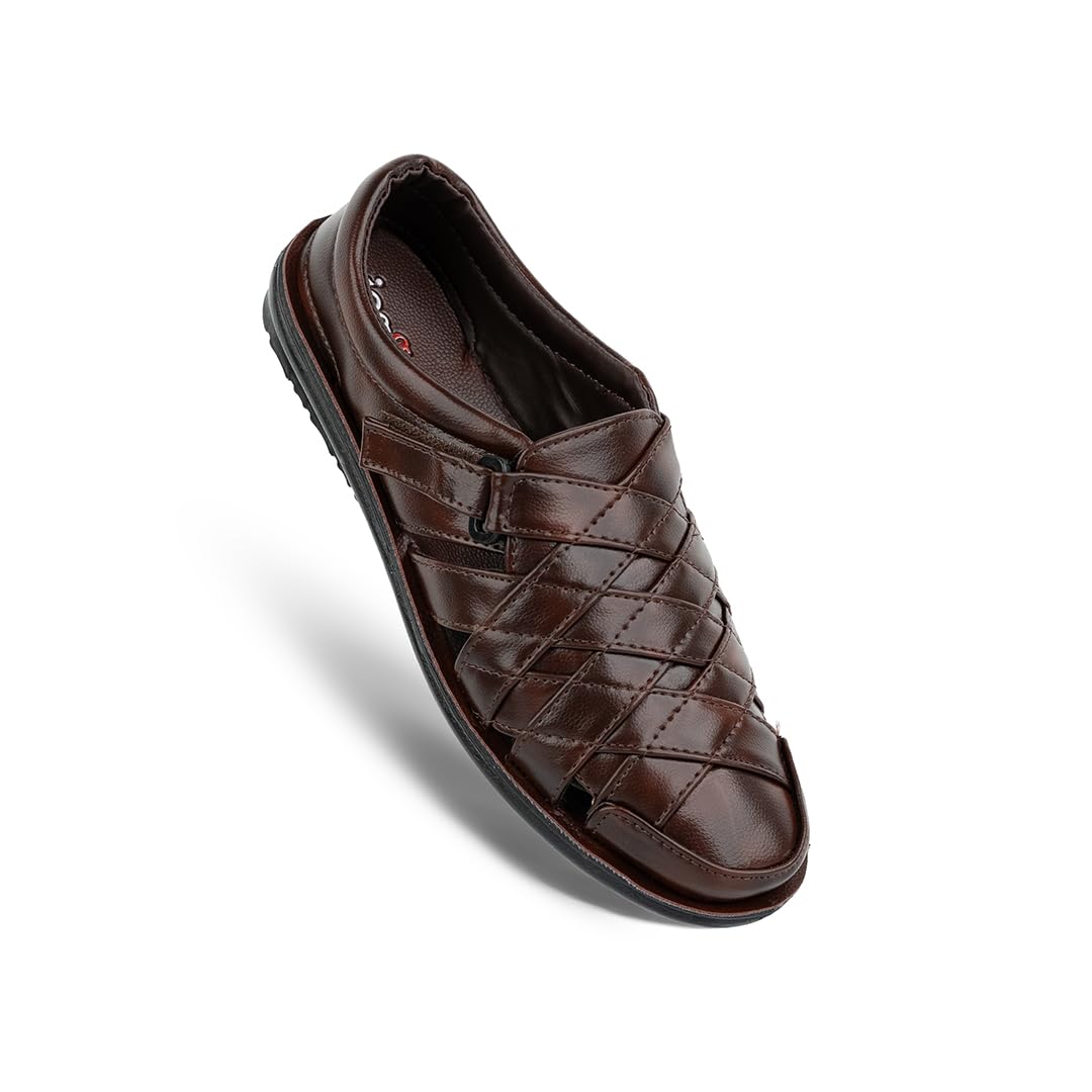 PU 13403 Men's Sandals with Adjustable Hook & Loop Strap | Lightweight PU Sole | Slip Resistant | Cushioned Footbed | Casual Outdoor Comfort Sandals-image-23