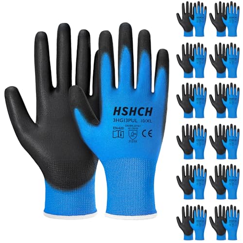 Guantes de seguridad transpirables con revestimiento de poliuretano, 12 pares