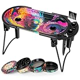 SEMKONT Metal Rolling Tray, Folding Bracket Vertical Pre-Rolled Cones Filler, with Grinder, Tool Set and Parts Placement Rack Cone Loader, for King Size & 1 1/4 Size Cones Rolling Paper