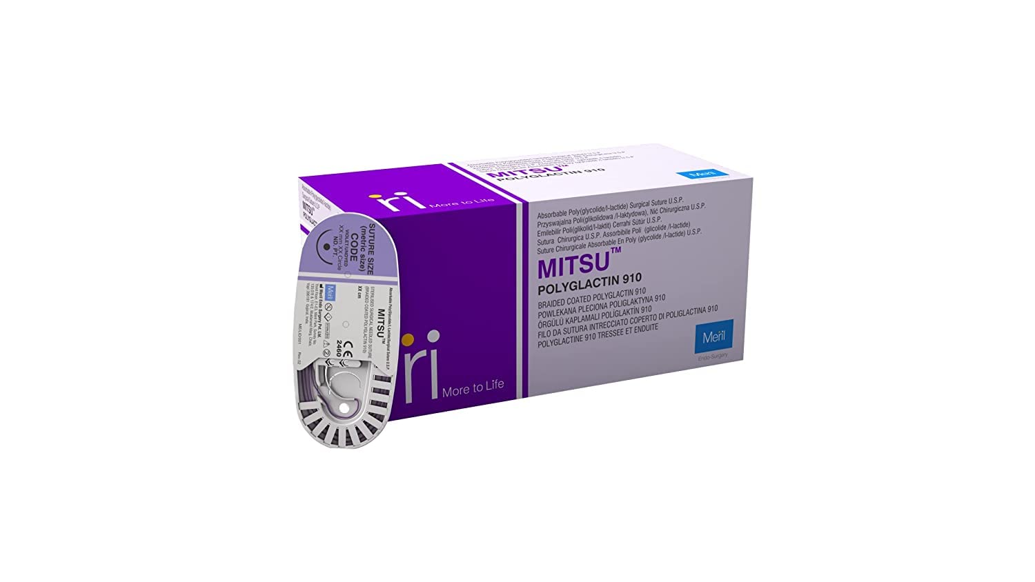 Meril Mitsu Suture PGN10 2346 | Absorbable Multifilament Braided | Polyglactin 910 Violet Suture 1-0 | 40 mm 1/2 Circle Round Body Needle | Training Purpose Suture Thread for Residents & Doctors 12 Pc