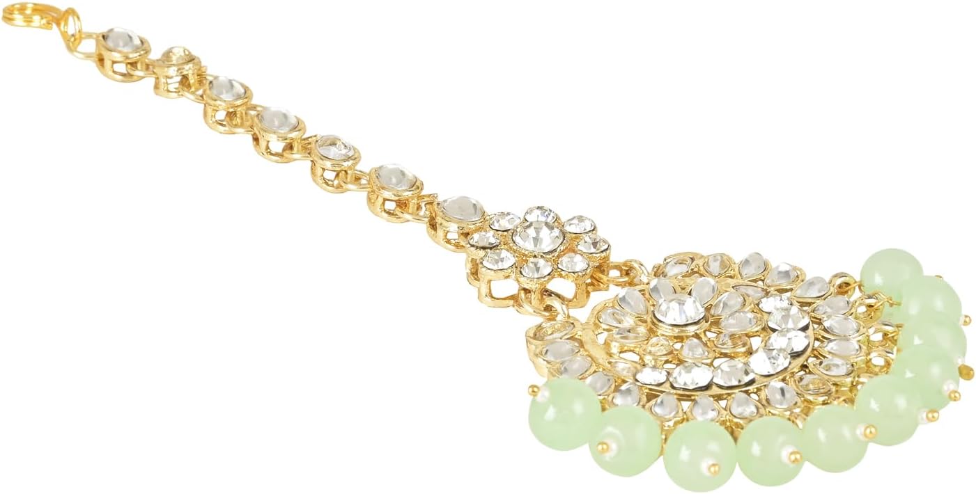 I Jewels Gold Plated Indian Wedding Bollywood Kundan Studded Pearl Maang Tikka/Headpiece for Women (T2501Mint)